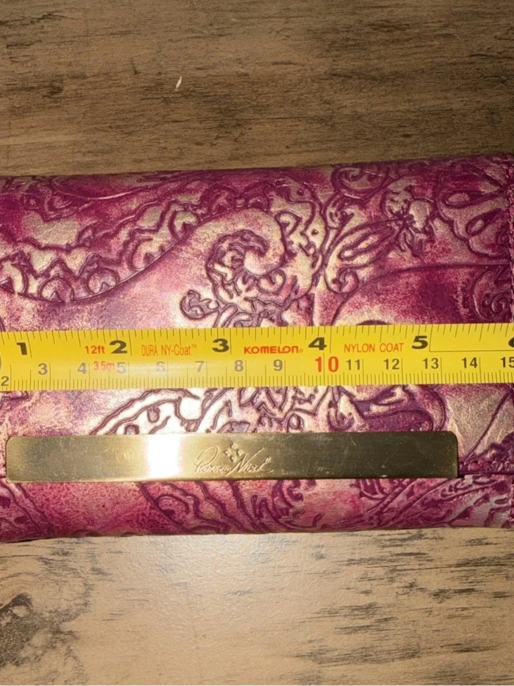 Patricia Nash Purple Embossed Leather Clutch with Gold Bar